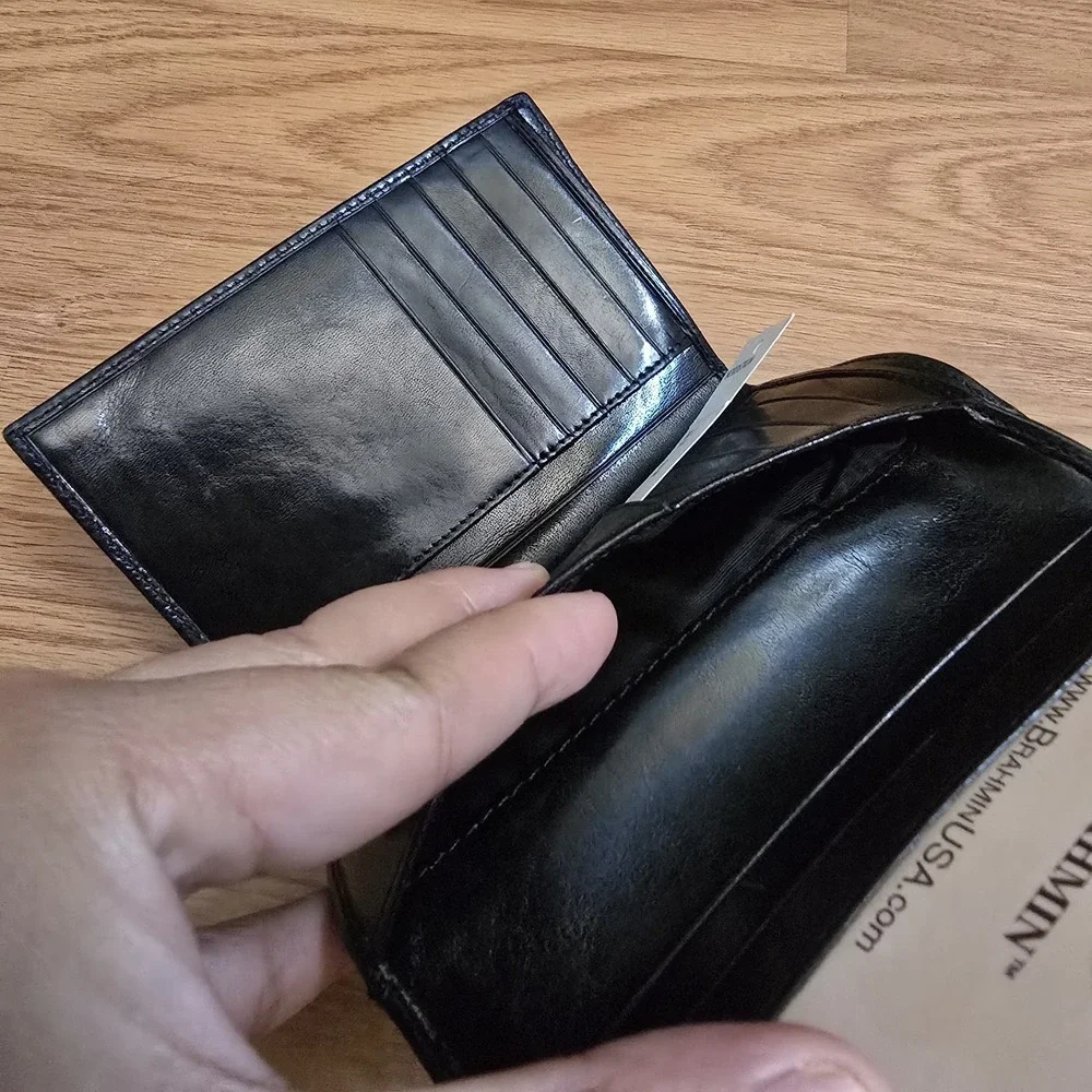 Brahmin Black Leather Compact Tri Fold Wallet Crocodile Embossed Multi Card NWOT